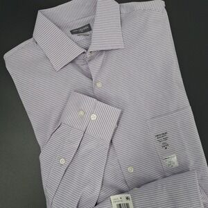 Van Heusen Dress Shirt Mens 15.5 34/35 Lavender Flex Regular Fit Stretch Grid